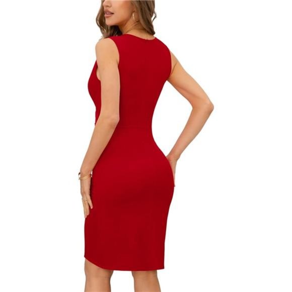 Elegant Red Sleeveless Dress - Picture 5 of 7
